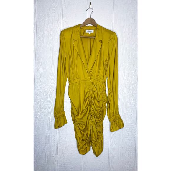 L'ACADEMIE 'Nichole' Mustard Yellow Long Sleeve Ruched Mini Dress SMALL - Picture 5 of 15